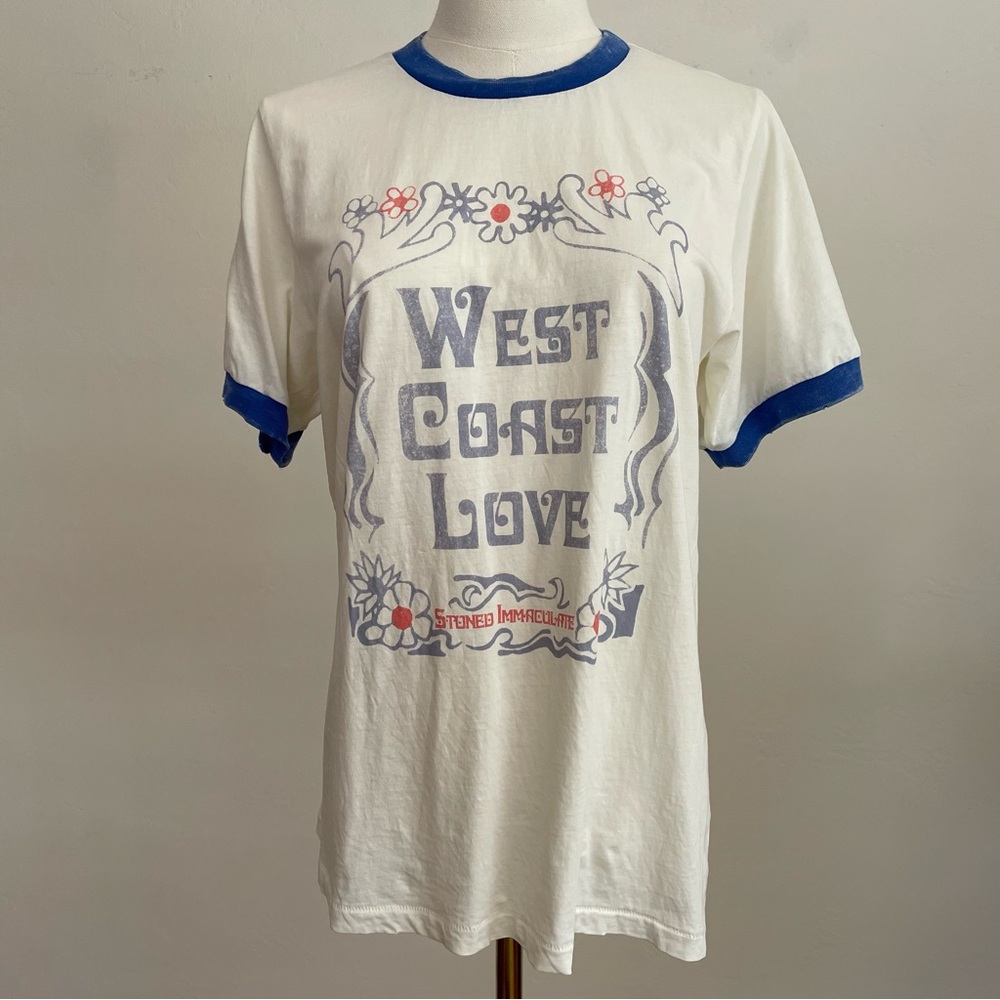 NWOT Stoned Immaculate West Coast Love Ringer Tee - White and Blue Large Cotton - Picture 3 of 8